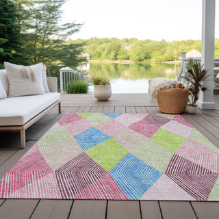 Piper Looms Chantille Geometric ACN962 Pink Machine Washable Area Rug Outdoor Lifestyle Image Feature