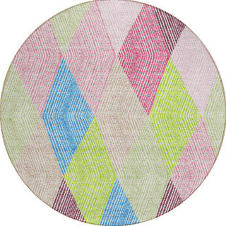 Piper Looms Chantille Geometric ACN962 Pink Machine Washable Area Rug Round Main Image