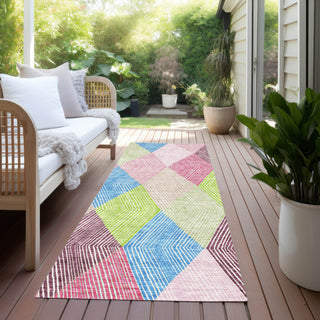 Piper Looms Chantille Geometric ACN962 Pink Machine Washable Area Rug Runner Outdoor Lifestyle Image Feature