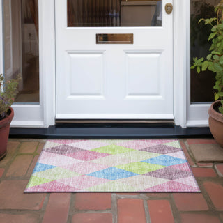 Piper Looms Chantille Geometric ACN962 Pink Machine Washable Area Rug Scatter Outdoor Lifestyle Image Feature