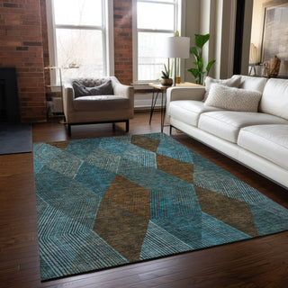 Piper Looms Chantille Geometric ACN962 Teal Machine Washable Area Rug Lifestyle Image Feature