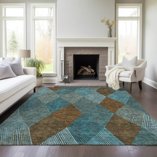 Piper Looms Chantille Geometric ACN962 Teal Machine Washable Area Rug Lifestyle Image Feature