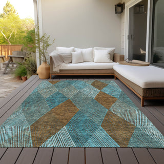 Piper Looms Chantille Geometric ACN962 Teal Machine Washable Area Rug Outdoor Lifestyle Image Feature