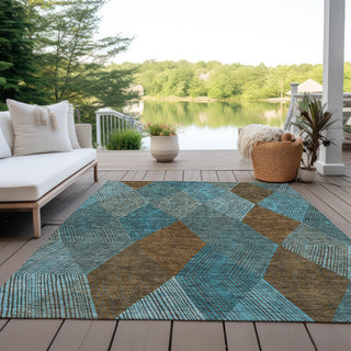 Piper Looms Chantille Geometric ACN962 Teal Machine Washable Area Rug Outdoor Lifestyle Image Feature