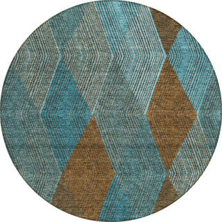 Piper Looms Chantille Geometric ACN962 Teal Machine Washable Area Rug Round Main Image