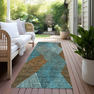 Piper Looms Chantille Geometric ACN962 Teal Machine Washable Area Rug Runner Outdoor Lifestyle Image Feature