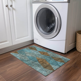 Piper Looms Chantille Geometric ACN962 Teal Machine Washable Area Rug Scatter Lifestyle Image Feature