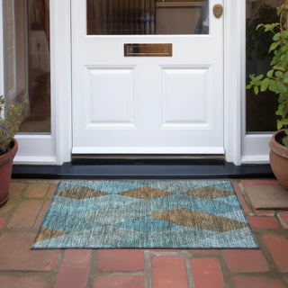 Piper Looms Chantille Geometric ACN962 Teal Machine Washable Area Rug Scatter Outdoor Lifestyle Image Feature
