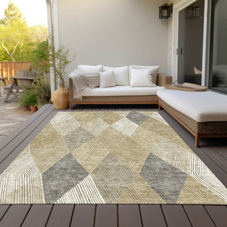 Piper Looms Chantille Geometric ACN962 Wheat Machine Washable Area Rug Outdoor Lifestyle Image Feature