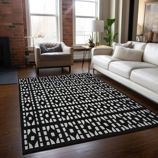 Piper Looms Chantille Geometric ACN963 Black Machine Washable Area Rug Lifestyle Image Feature