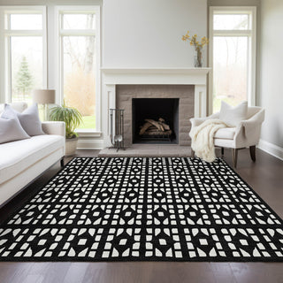 Piper Looms Chantille Geometric ACN963 Black Machine Washable Area Rug Lifestyle Image Feature