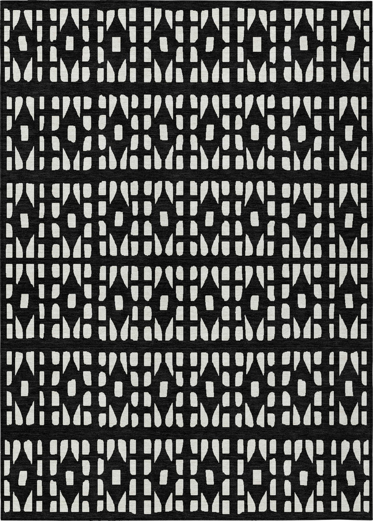 Piper Looms Chantille Geometric ACN963 Black Machine Washable Area Rug main image