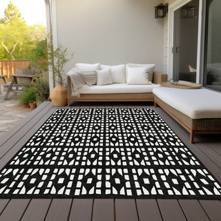 Piper Looms Chantille Geometric ACN963 Black Machine Washable Area Rug Outdoor Lifestyle Image Feature