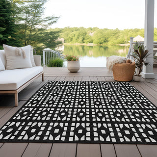Piper Looms Chantille Geometric ACN963 Black Machine Washable Area Rug Outdoor Lifestyle Image Feature
