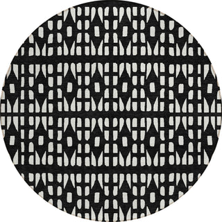 Piper Looms Chantille Geometric ACN963 Black Machine Washable Area Rug Round Main Image