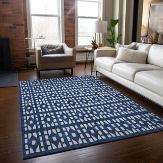Piper Looms Chantille Geometric ACN963 Navy Machine Washable Area Rug Lifestyle Image Feature