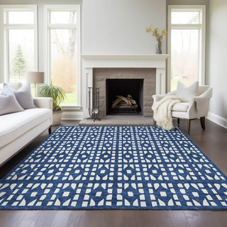 Piper Looms Chantille Geometric ACN963 Navy Machine Washable Area Rug Lifestyle Image Feature