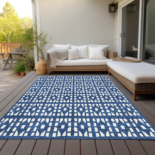 Piper Looms Chantille Geometric ACN963 Navy Machine Washable Area Rug Outdoor Lifestyle Image Feature