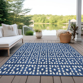 Piper Looms Chantille Geometric ACN963 Navy Machine Washable Area Rug Outdoor Lifestyle Image Feature