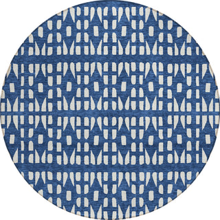 Piper Looms Chantille Geometric ACN963 Navy Machine Washable Area Rug Round Main Image