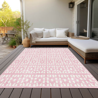 Piper Looms Chantille Geometric ACN963 Pink Machine Washable Area Rug Outdoor Lifestyle Image Feature