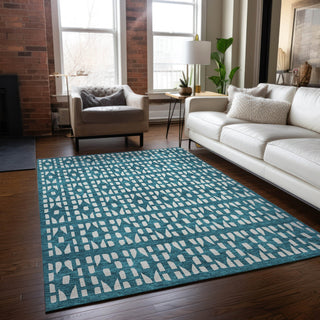 Piper Looms Chantille Geometric ACN963 Teal Machine Washable Area Rug Lifestyle Image Feature