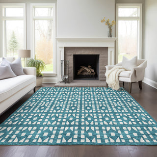 Piper Looms Chantille Geometric ACN963 Teal Machine Washable Area Rug Lifestyle Image Feature