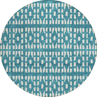 Piper Looms Chantille Geometric ACN963 Teal Machine Washable Area Rug Round Main Image