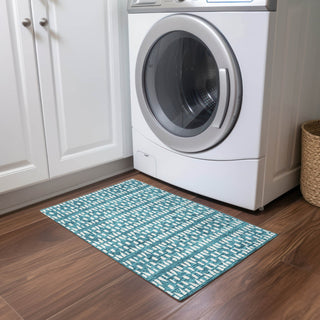 Piper Looms Chantille Geometric ACN963 Teal Machine Washable Area Rug Scatter Lifestyle Image Feature