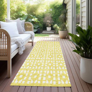 Piper Looms Chantille Geometric ACN963 Yellow Machine Washable Area Rug Runner Outdoor Lifestyle Image Feature
