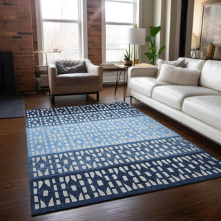 Piper Looms Chantille Geometric ACN964 Blue Machine Washable Area Rug Lifestyle Image Feature