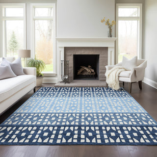 Piper Looms Chantille Geometric ACN964 Blue Machine Washable Area Rug Lifestyle Image Feature