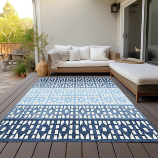 Piper Looms Chantille Geometric ACN964 Blue Machine Washable Area Rug Outdoor Lifestyle Image Feature