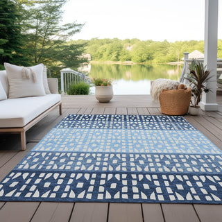 Piper Looms Chantille Geometric ACN964 Blue Machine Washable Area Rug Outdoor Lifestyle Image Feature