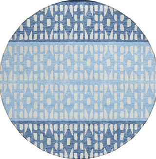 Piper Looms Chantille Geometric ACN964 Blue Machine Washable Area Rug Round Main Image