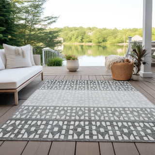 Piper Looms Chantille Geometric ACN964 Gray Machine Washable Area Rug Outdoor Lifestyle Image Feature