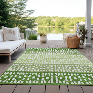 Piper Looms Chantille Geometric ACN964 Green Machine Washable Area Rug Outdoor Lifestyle Image Feature