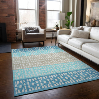Piper Looms Chantille Geometric ACN964 Teal Machine Washable Area Rug Lifestyle Image Feature