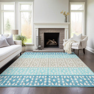 Piper Looms Chantille Geometric ACN964 Teal Machine Washable Area Rug Lifestyle Image Feature
