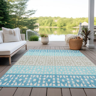 Piper Looms Chantille Geometric ACN964 Teal Machine Washable Area Rug Outdoor Lifestyle Image Feature