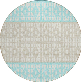 Piper Looms Chantille Geometric ACN964 Teal Machine Washable Area Rug Round Main Image