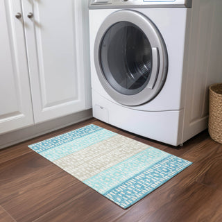 Piper Looms Chantille Geometric ACN964 Teal Machine Washable Area Rug Scatter Lifestyle Image Feature