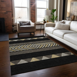Piper Looms Chantille Southwest ACN965 Black Machine Washable Area Rug Lifestyle Image Feature
