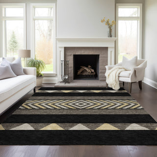 Piper Looms Chantille Southwest ACN965 Black Machine Washable Area Rug Lifestyle Image Feature