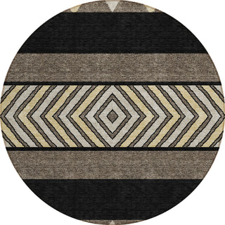 Piper Looms Chantille Southwest ACN965 Black Machine Washable Area Rug Round Main Image