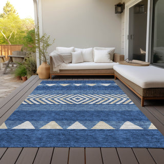 Piper Looms Chantille Southwest ACN965 Navy Machine Washable Area Rug Outdoor Lifestyle Image Feature