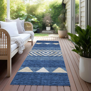 Piper Looms Chantille Southwest ACN965 Navy Machine Washable Area Rug Runner Outdoor Lifestyle Image Feature