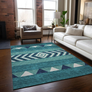 Piper Looms Chantille Southwest ACN965 Teal Machine Washable Area Rug Lifestyle Image Feature