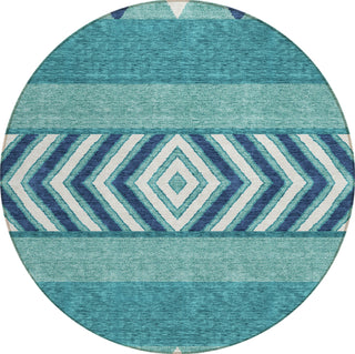 Piper Looms Chantille Southwest ACN965 Teal Machine Washable Area Rug Round Main Image