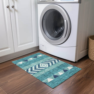 Piper Looms Chantille Southwest ACN965 Teal Machine Washable Area Rug Scatter Lifestyle Image Feature